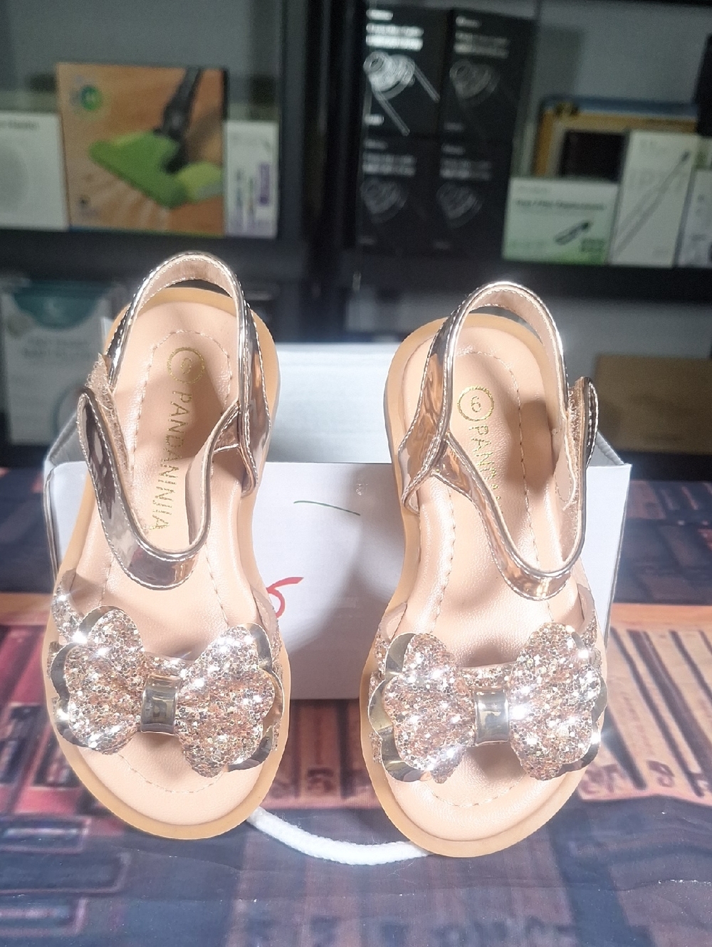 Kids Glitter Bow Sandals - Gold